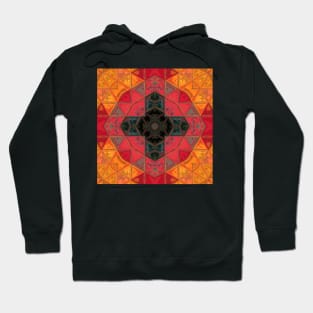 Mosaic Kaleidoscope Flower Black Red and Orange Hoodie